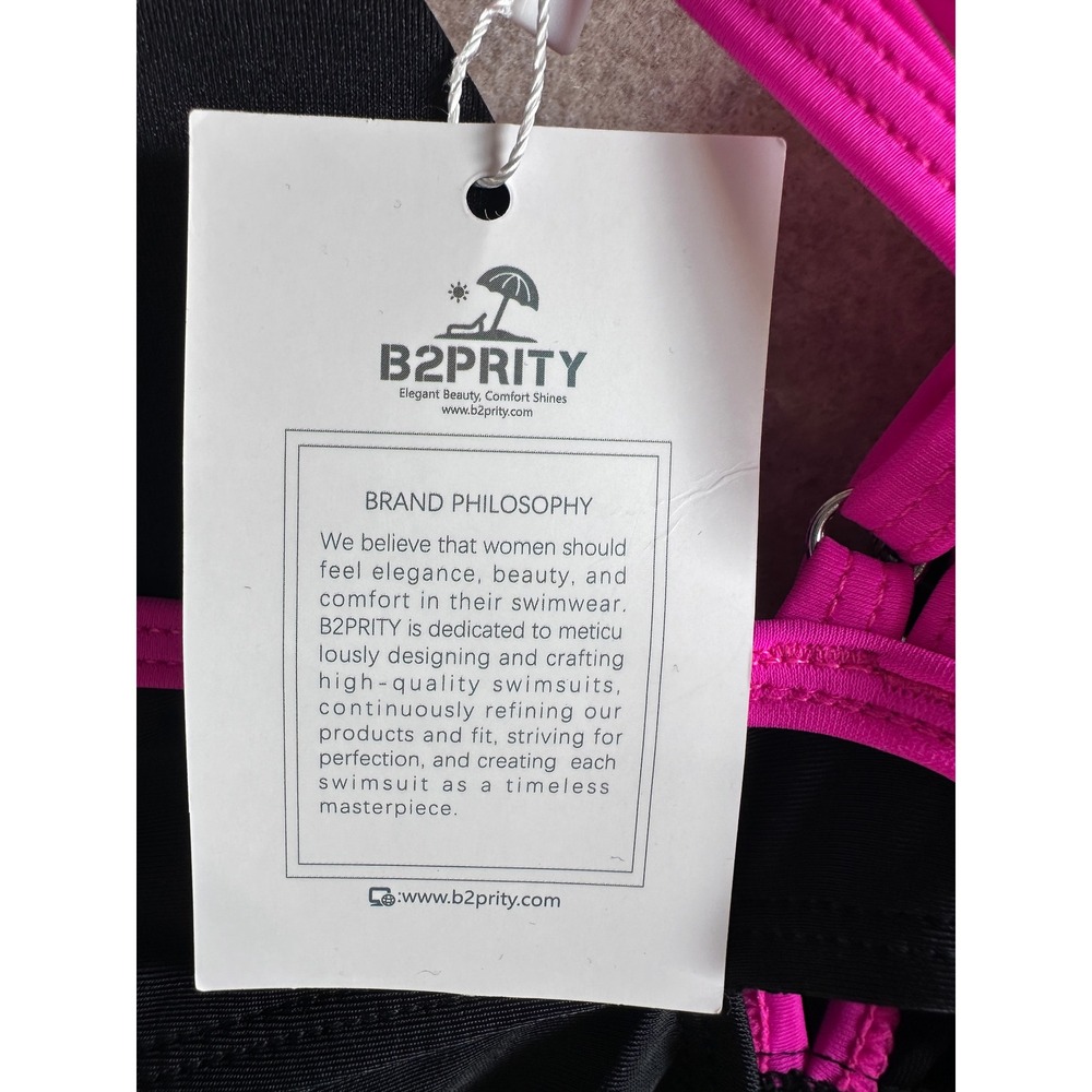B2PRITY Womens One Piece Swimsuit Black Neon Pink Strappy V-Neck Size 2XL NWT - Picture 3 of 5